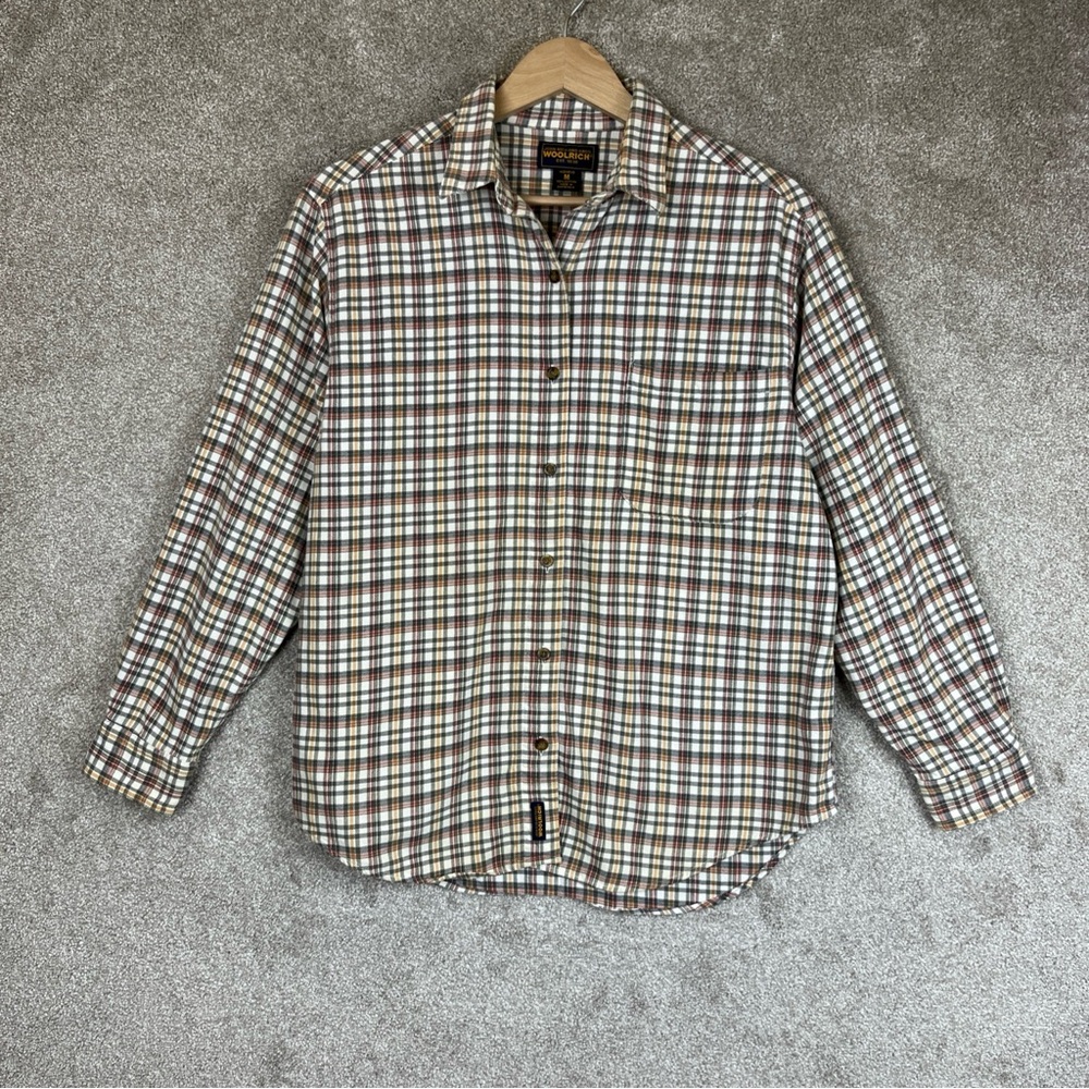 Woolrich John Rich And Bros Shirt Womens Medium Beige Plaid Flannel Button-2461*